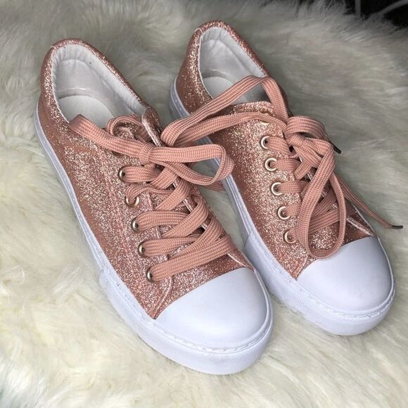Pierre Dumas Rose Gold Glitter Shoes Size 5 - Picture 1 of 7